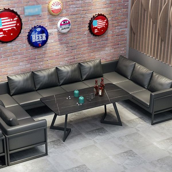 Metal Industrial Rectangle Dining Table Sintered Stone Table with Sled Base Clearhalo ' dining_table' 'Dining Tables & Seating' 'Dining Tables' 'furn' 'furn_dining_table' 'Furniture' 'furniture_dining_table' 'Kitchen & Dining Furniture' 'kitchen&dining_furn' 'kitchen' 'kitchen_dining_table' 1200x1200_6b6ea3a7-4725-4cd2-913c-05d177d0a562
