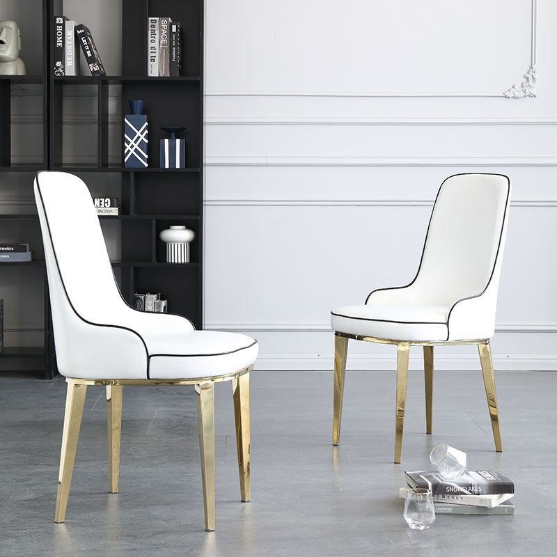 Scandinavian Dining Chairs with 4 Metal Legs Faux Leather Armless Chair for Home Clearhalo ' kitchen&dining_furn' 'Dining Chairs' 'Dining Tables & Seating' 'dining_chair' 'furn' 'furn_dining_chair' 'Furniture' 'furniture_dining_chair' 'Kitchen & Dining Furniture' 'kitchen' 1200x1200_6b713898-56fb-42ba-894b-09e1a7c0530c