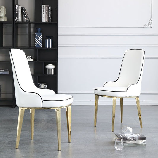 Scandinavian Dining Chairs with 4 Metal Legs Faux Leather Armless Chair for Home Clearhalo ' kitchen&dining_furn' 'Dining Chairs' 'Dining Tables & Seating' 'dining_chair' 'furn' 'furn_dining_chair' 'Furniture' 'furniture_dining_chair' 'Kitchen & Dining Furniture' 'kitchen' 1200x1200_6b713898-56fb-42ba-894b-09e1a7c0530c