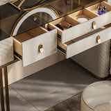 5-Drawer Vanity Makeup Table Set Glam Glass Top Vanity Table with Stool - 17.72" D