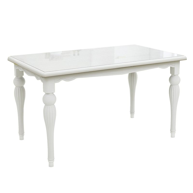 Moderno tavolo da pranzo in vetro rettangolare bianco con gambe in legno massiccio