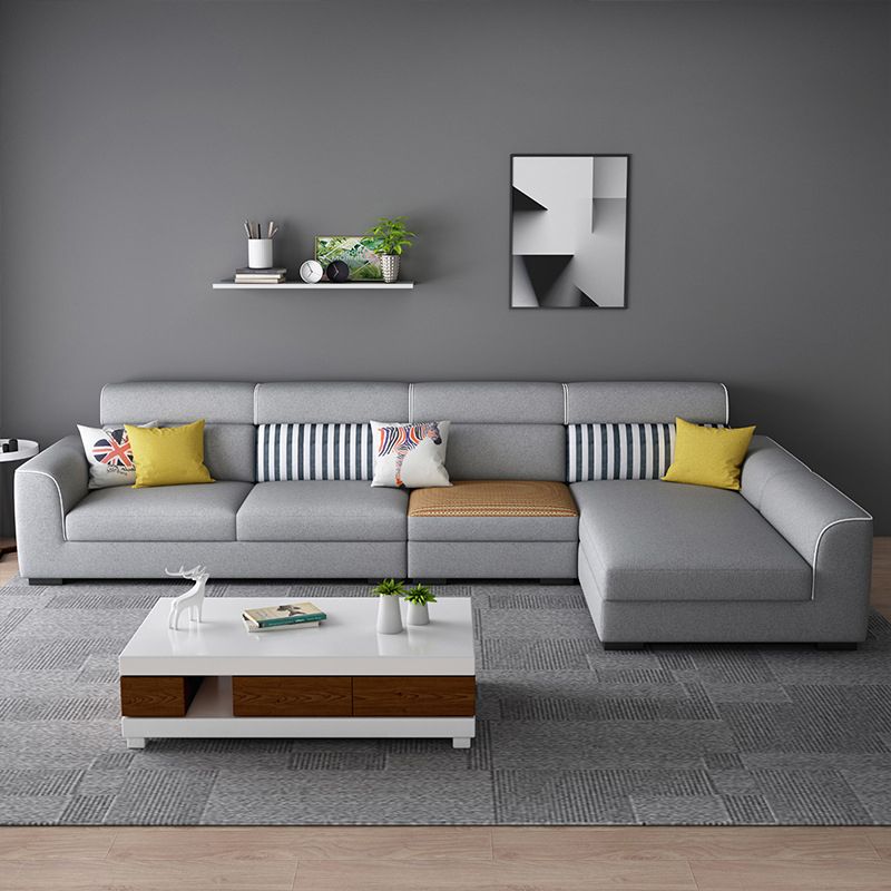 Flared Arms Slipcovered Sectionals with Sewn Pillow Back for Living Room and Apartment Clearhalo 'furn' 'furn_sectionals' 'Furniture' 'furniture_sectionals' 'Living Room Furniture' 'Sectionals' 1200x1200_6b74ed18-f4b8-49d1-b9ed-2e01b5749979