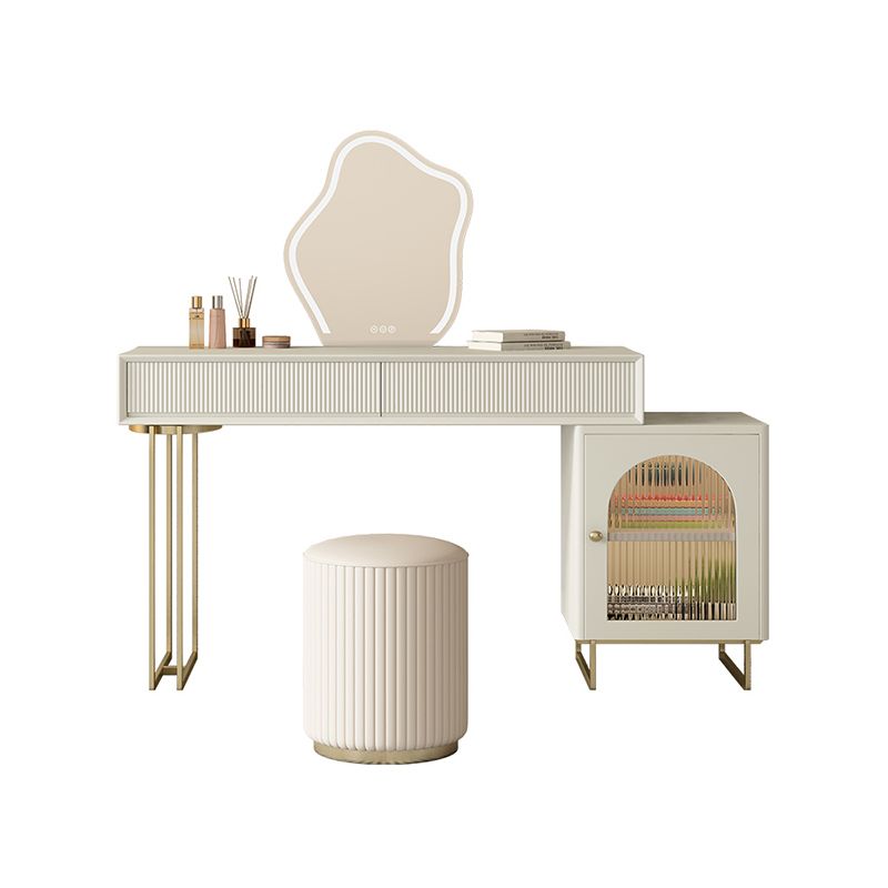 Contemporary Beige Solid Wood Makeup Vanity Desk with Metal Base