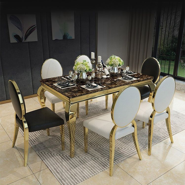 Traditional Luxury Dining Table Rectangle Metal Gold Tripod Dining Table Clearhalo 'Dining Tables & Seating' 'Dining Tables' 'dining_table' 'furn' 'furn_dining_table' 'Furniture' 'furniture_dining_table' 'Kitchen & Dining Furniture' 'kitchen' 'kitchen_dining_table' 1200x1200_6b777616-bd43-48e4-bb03-192d433b12d4