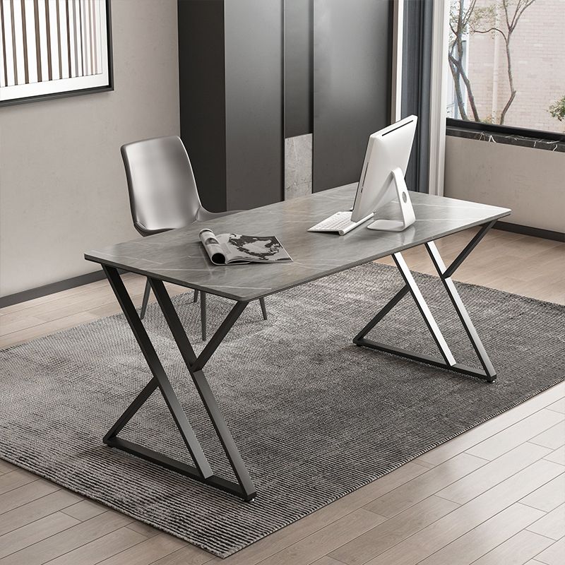 Contemporary Writing Desk Antique Finish Gaming Desk with Metal Legs Clearhalo 'furn' 'furn_office_desk' 'Furniture' 'Office Desks' 'Office Furniture' 'office_desk' 1200x1200_6b7a2d8d-1a9b-4f11-ac77-122f8a4a39ba