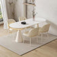 Contemporary Oval Stone Top Dining Table with White Steel Double Pedestal Base