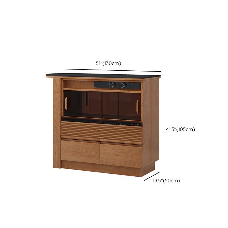 Tavolo da bar in forma top in pietra con base in legno di pino marrone per soggiorno