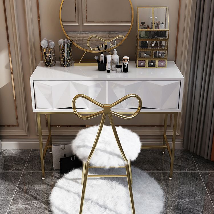 Glam Wood Vanity Table in White 31.5" H Dressing Table with Mirror and Stool