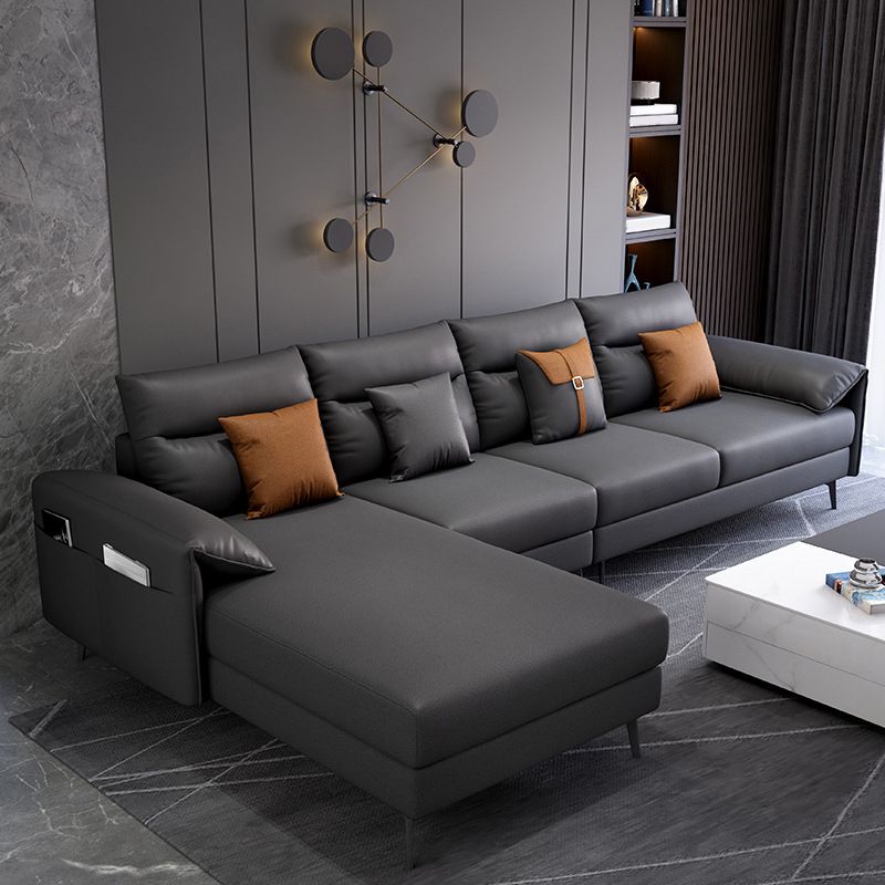 Contemporary Sectional with 4 Pillows Back and Storage Pillow Top Arm Clearhalo 'furn' 'furn_sectionals' 'Furniture' 'Living Room Furniture' 'Sectionals' 1200x1200_6b7e54b1-fd11-4de5-a0e3-1861157e78a6