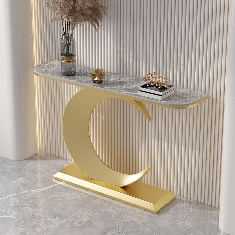 12 inch Wide Glam Console Table Stone Half Moon Console Accent Table