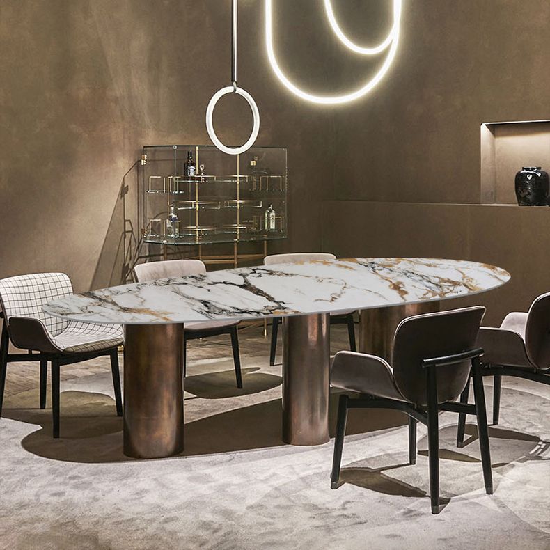 Oval Traditional Luxury Dining Table Sintered Stone Table with 3 Gold Legs Clearhalo ' dining_table' 'Dining Tables & Seating' 'Dining Tables' 'furn' 'furn_dining_table' 'Furniture' 'furniture_dining_table' 'Kitchen & Dining Furniture' 'kitchen&dining_furn' 'kitchen' 'kitchen_dining_table' 1200x1200_6b893d83-d76f-4ec1-b274-353c8ee29208