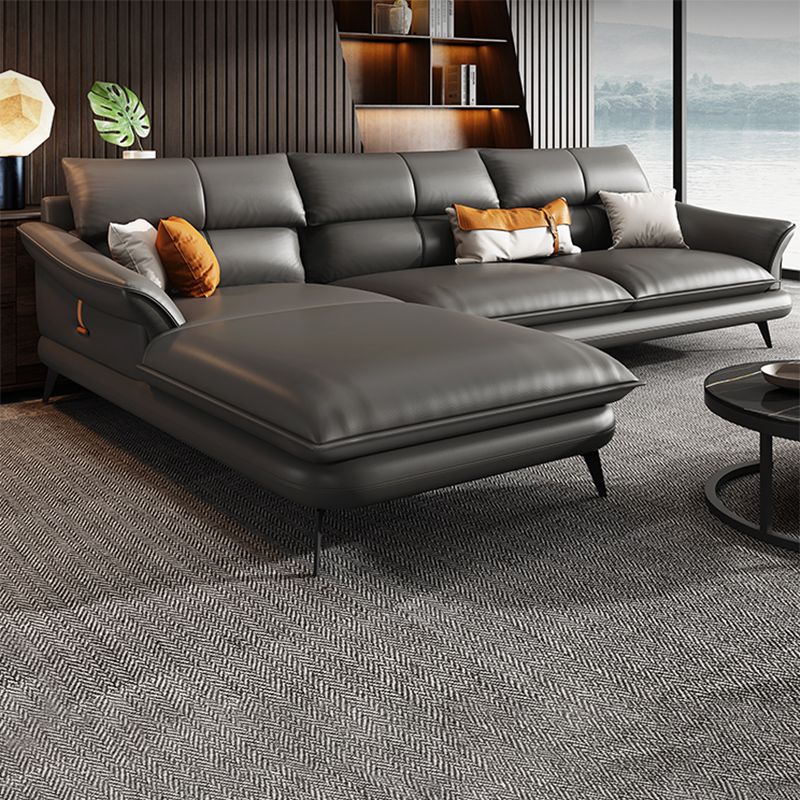 Black Genuine Leather Sectionals/Sofa with Pillow Back for Living Room