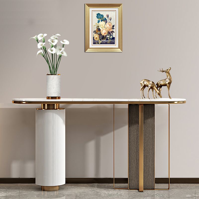 Glam 33.46" Tall Console Table Stone Oval Accent Table for Hall Clearhalo 'Console Tables' 'console_tables' 'Entry & Mudroom Furniture' 'furn' 'furn_console_tables' 'Furniture' 1200x1200_6b8be24e-8d8e-457a-8647-22673159190d