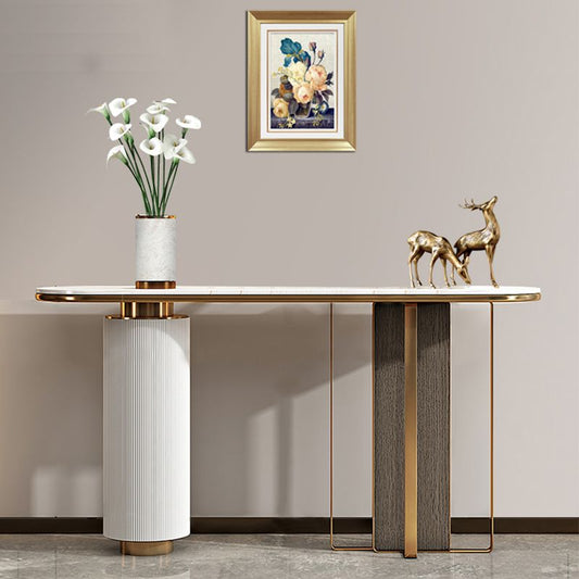 Glam 33.46" Tall Console Table Stone Oval Accent Table for Hall Clearhalo 'Console Tables' 'console_tables' 'Entry & Mudroom Furniture' 'furn' 'furn_console_tables' 'Furniture' 1200x1200_6b8be24e-8d8e-457a-8647-22673159190d