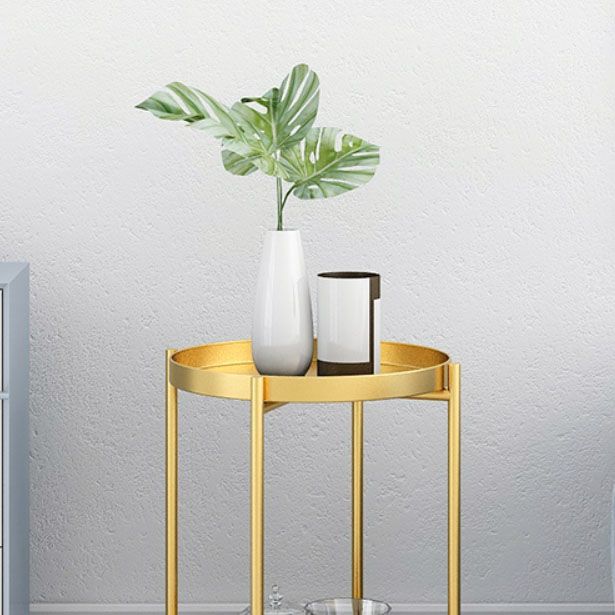 Black / Gold Round Tray Top Side Table Metal 4 Legs End Table with Shelf