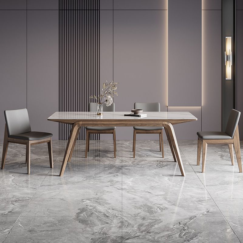 White Mid-Century Dining Table Stone Top Table with Wooden Frame Clearhalo 'Dining Tables & Seating' 'Dining Tables' 'dining_table' 'furn' 'furn_dining_table' 'Furniture' 'Kitchen & Dining Furniture' 1200x1200_6b90bc9a-13b3-4404-87e1-468c984ec721