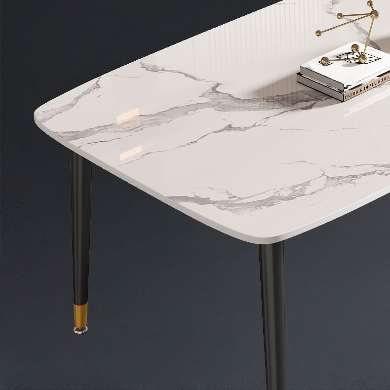 Mesa de comedor rectangular con tapa de piedra, mesa de comedor de cocina estilo Glam con patas negras