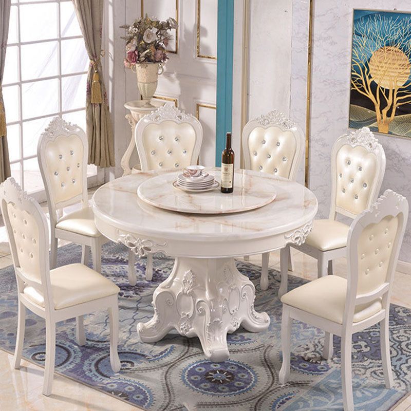 Stone Top Dining Table Round Table with Pedestal Base in White Clearhalo 'Dining Tables & Seating' 'Dining Tables' 'dining_table' 'furn' 'furn_dining_table' 'Furniture' 'Kitchen & Dining Furniture' 1200x1200_6b954699-8a15-4fd2-b547-c4794aa40ae3