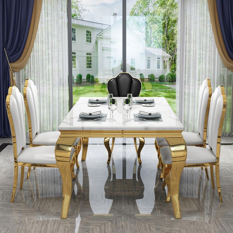 Traditional Luxury Stone Table Rectangle Stainless Steel Dining Table for Home Clearhalo ' dining_table' 'Dining Tables & Seating' 'Dining Tables' 'furn' 'furn_dining_table' 'Furniture' 'furniture_dining_table' 'Kitchen & Dining Furniture' 'kitchen&dining_furn' 'kitchen' 'kitchen_dining_table' 1200x1200_6b95edb0-2220-4537-95dd-9c921deb97ce