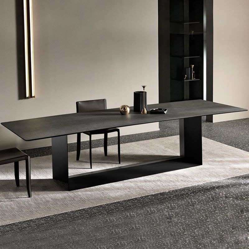Industrial Sintered Stone Dining Table Rectangle Black Top Table with Metal Pedestal Clearhalo ' dining_table' 'Dining Tables & Seating' 'Dining Tables' 'furn' 'furn_dining_table' 'Furniture' 'furniture_dining_table' 'Kitchen & Dining Furniture' 'kitchen&dining_furn' 'kitchen' 'kitchen_dining_table' 1200x1200_6b9e2ec1-83dd-4a2e-8df6-dffe9251802e