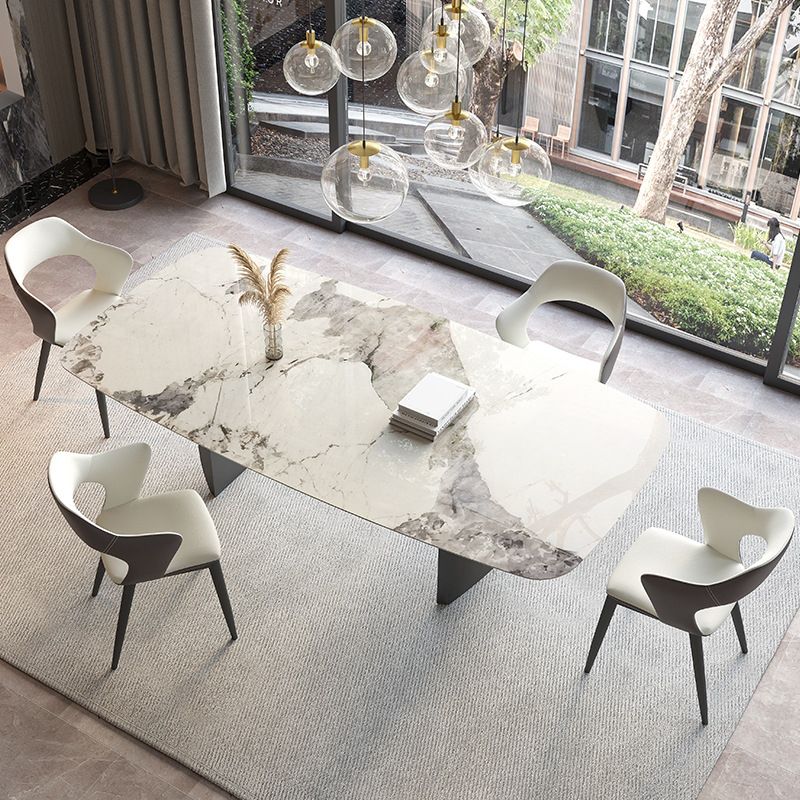 Rectangle Contemporary Dining Room Table White Sintered Stone Table with Black Metal Base Clearhalo ' dining_table' 'Dining Tables & Seating' 'Dining Tables' 'furn' 'furn_dining_table' 'Furniture' 'furniture_dining_table' 'Kitchen & Dining Furniture' 'kitchen&dining_furn' 'kitchen' 'kitchen_dining_table' 1200x1200_6ba177dc-9b6b-40e8-88d3-1e7728f8111e