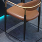 Faux Leather Arm Chairs Upholstered Dining Chairs with Metal Base