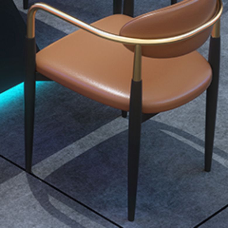 Faux Leather Arm Chairs Upholstered Dining Chairs with Metal Base