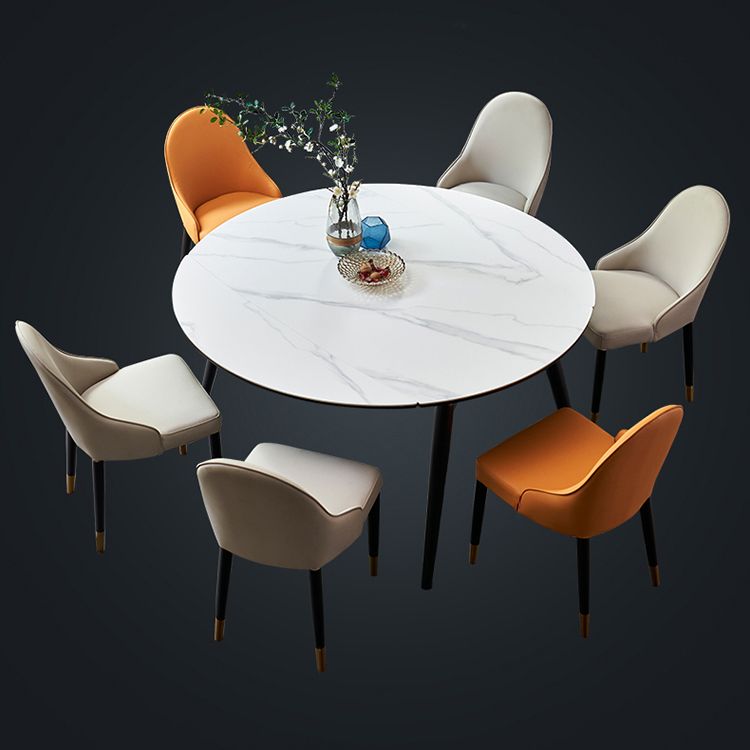 Simplicity Style Round Dining Table Stone Drop-Leaf Dinner Table with 4 Legs Clearhalo ' dining_table' 'Dining Tables & Seating' 'Dining Tables' 'furn' 'furn_dining_table' 'Furniture' 'furniture_dining_table' 'Kitchen & Dining Furniture' 'kitchen&dining_furn' 'kitchen' 'kitchen_dining_table' 1200x1200_6ba2a8fb-8307-40b2-bc63-0414227122ad