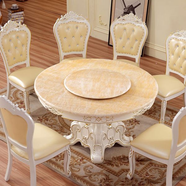 Solid Wood Victorian Round Dining Table Faux Marble Top Table with Wooden Pedestal Clearhalo 'Dining Tables & Seating' 'Dining Tables' 'dining_table' 'furn' 'furn_dining_table' 'Furniture' 'furniture_dining_table' 'Kitchen & Dining Furniture' 'kitchen' 'kitchen_dining_table' 1200x1200_6ba3745c-1ea7-4082-837b-13b78bb7058a