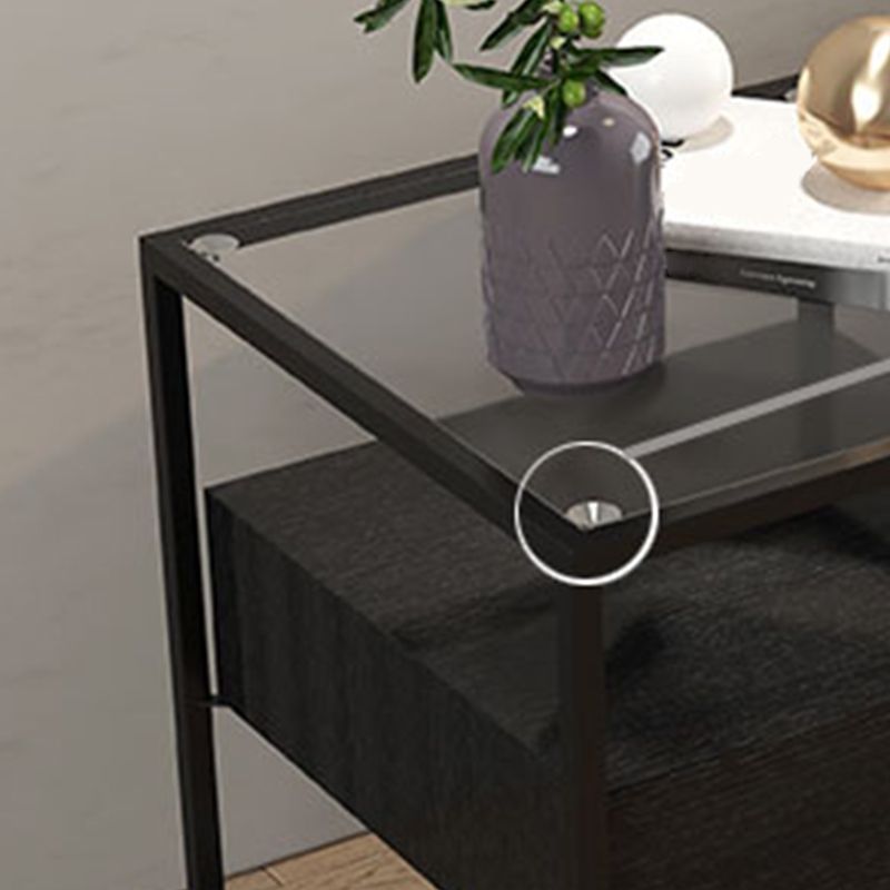 17.7" H Modern Rectangle Glass Coffee Table Metal Frame Cocktail Table with Storage Clearhalo 'Coffee & Accent Tables' 'Coffee Tables' 'coffee_tables' 'furn' 'furn_coffee_tables' 'Furniture' 'Living Room Furniture' 1200x1200_6ba3e462-4c4b-41e5-98eb-b0dcafe93ae7