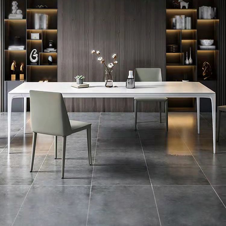 Stone Top Dining Table Contemporary Rectangle Dining Table with 4 Legs in White Clearhalo 'Dining Tables & Seating' 'Dining Tables' 'dining_table' 'Furniture' 'furniture_dining_table' 'Kitchen & Dining Furniture' 'kitchen' 'kitchen_dining_table' 1200x1200_6ba5d3b7-307f-4145-8fb1-dd9e267e9335