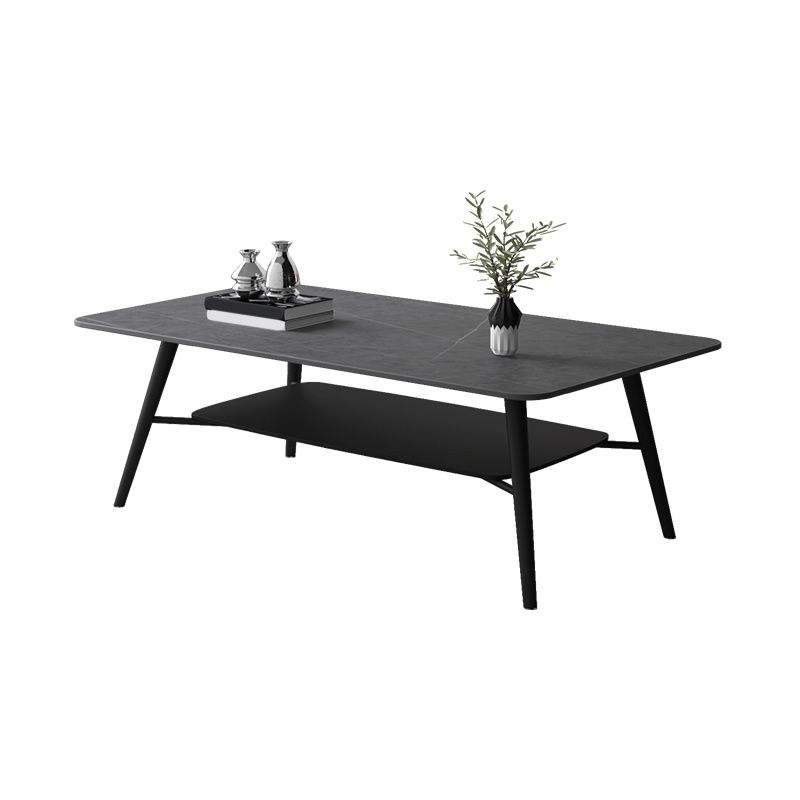 Cross Legs Rectangular Slate Coffee Cocktail Table in Gray with Shelf Clearhalo 'Coffee & Accent Tables' 'Coffee Tables' 'coffee_tables' 'furn' 'furn_coffee_tables' 'Furniture' 'Living Room Furniture' 1200x1200_6ba7c461-ac05-46e3-add8-0047efcf7db7