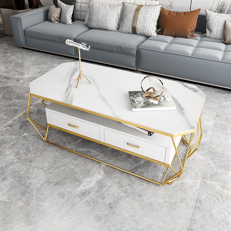 Glam Golden Frame Coffee Table with Storage Drawers Cocktail Table Clearhalo 'Coffee & Accent Tables' 'Coffee Tables' 'coffee_tables' 'furn' 'furn_coffee_tables' 'Furniture' 'Living Room Furniture' 1200x1200_6bab447a-39a9-41cb-99c5-4a222b518e5f