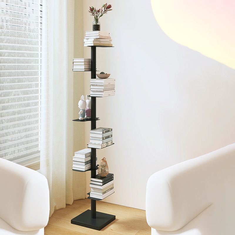 Stainless Steel Bookcase White and Black Bookshelf Open Back 13" Wide