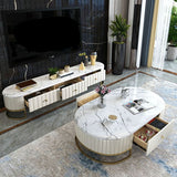 Scandinavian TV Media Console Marble TV Stand with 3 Drawers
