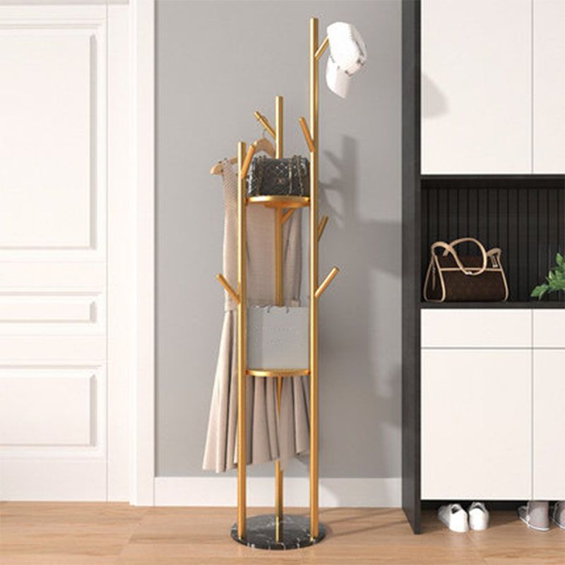 Metal Entry Hall Tree Marble Base Coat Rock with 2 Shelves , 66.92" H Clearhalo 'Entry & Mudroom Furniture' 'furn' 'furn_hall_tree_coat_racks' 'Furniture' 'Hall Trees & Coat Racks' 'hall_tree_coat_racks' 1200x1200_6bb0adcd-a1a8-443f-8f23-ac00283e96ad