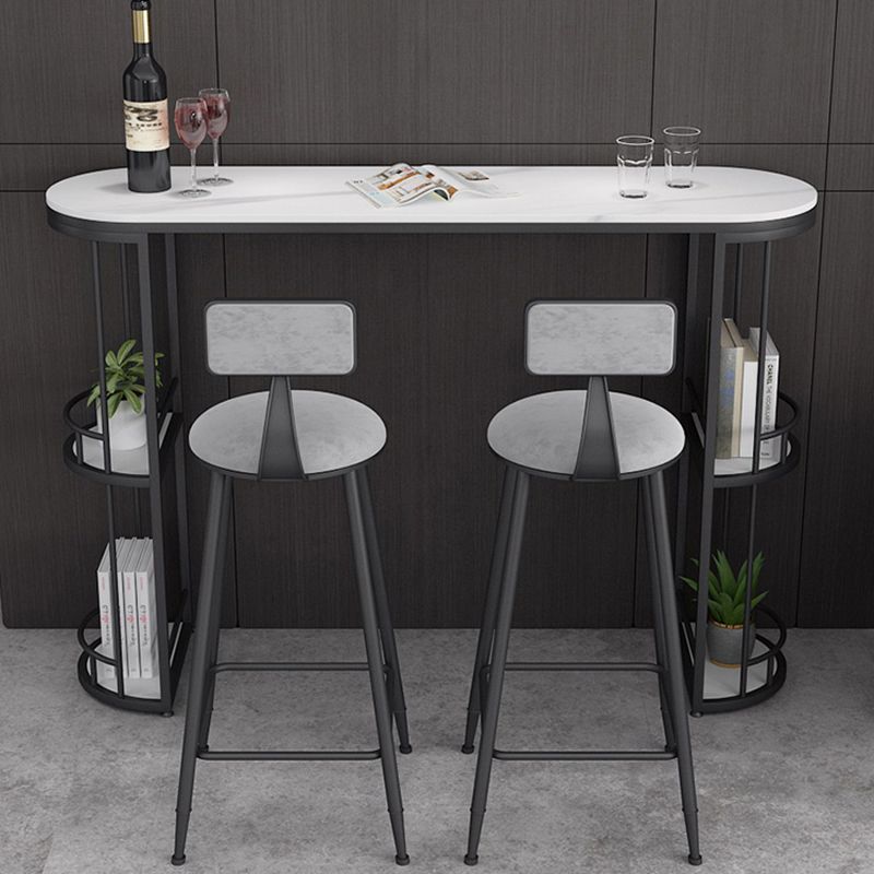 Glam White Stone Bar Dining Table Oval Indoor Bistro Table with Shelve Clearhalo 'Bar Furniture' 'Bar Tables' 'bar_tables' 'furn' 'furn_bar_tables' 'Furniture' 'furniture_bar_tables' 'Kitchen & Dining Furniture' 'kitchen&dining_furn' 'kitchen' 1200x1200_6bba5a36-f0e1-40bc-a87b-44c2cf660bac
