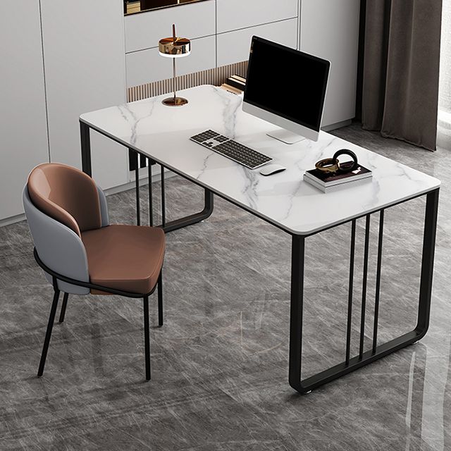 Rectangular Shaped Office Desk 2 Legs Writing Desk in Grey/White for Office Clearhalo 'furn' 'furn_office_desk' 'Furniture' 'Office Desks' 'Office Furniture' 'office_desk' 1200x1200_6bbb9fd7-cee5-4cab-8009-21cee917a2ed