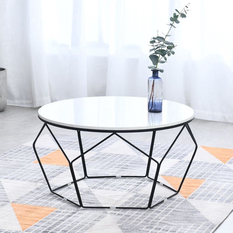 Round Coffee Table Minimalist Coffee Table for Living Room in White Clearhalo 'Coffee & Accent Tables' 'Coffee Tables' 'coffee_tables' 'furn' 'furn_coffee_tables' 'Furniture' 'Living Room Furniture' 1200x1200_6bbbb806-485d-43ff-81a5-72ad94e24875