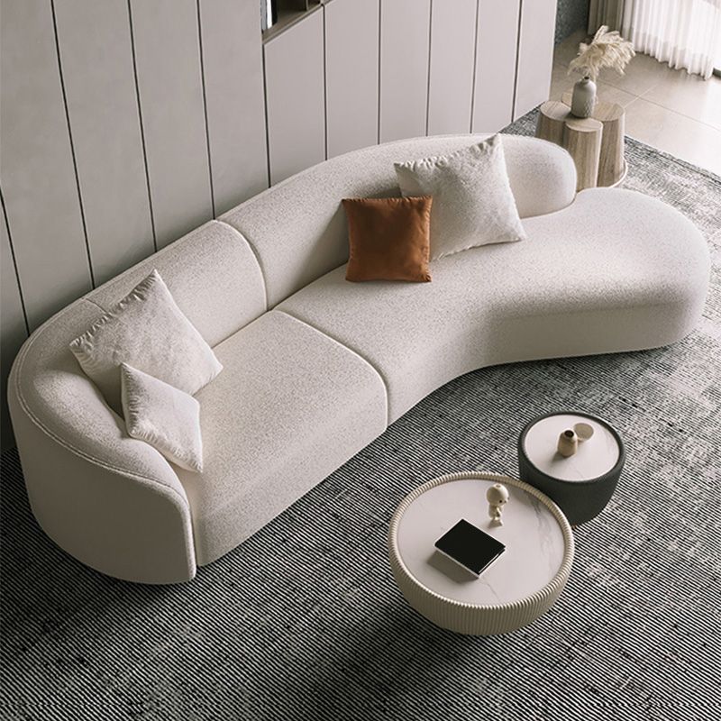Scandinavian Tuxedo Arm Sofa with Chaise 27.56" H White Curved Sofa Clearhalo 'furn' 'furn_sectionals' 'Furniture' 'Living Room Furniture' 'Sectionals' 1200x1200_6bbc5b9f-e894-4648-99d5-0b2756dae834