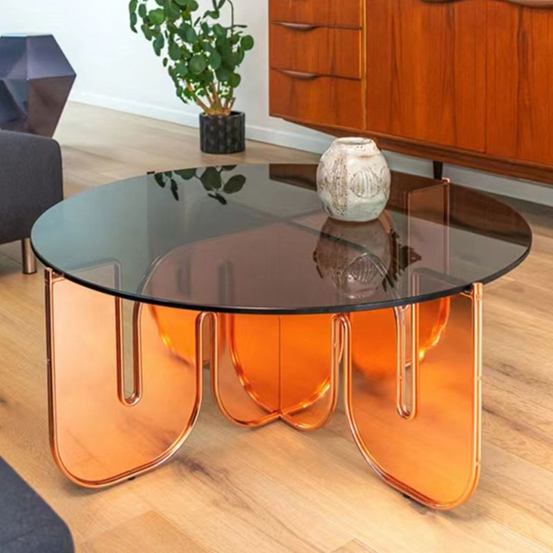 Contemporary Round Coffee Table with Glass Top and Acrylic Cross Base Clearhalo 'Coffee & Accent Tables' 'Coffee Tables' 'coffee_tables' 'furn' 'furn_coffee_tables' 'Furniture' 'Living Room Furniture' 1200x1200_6bbfba86-9861-4014-aac5-41f6a935064d