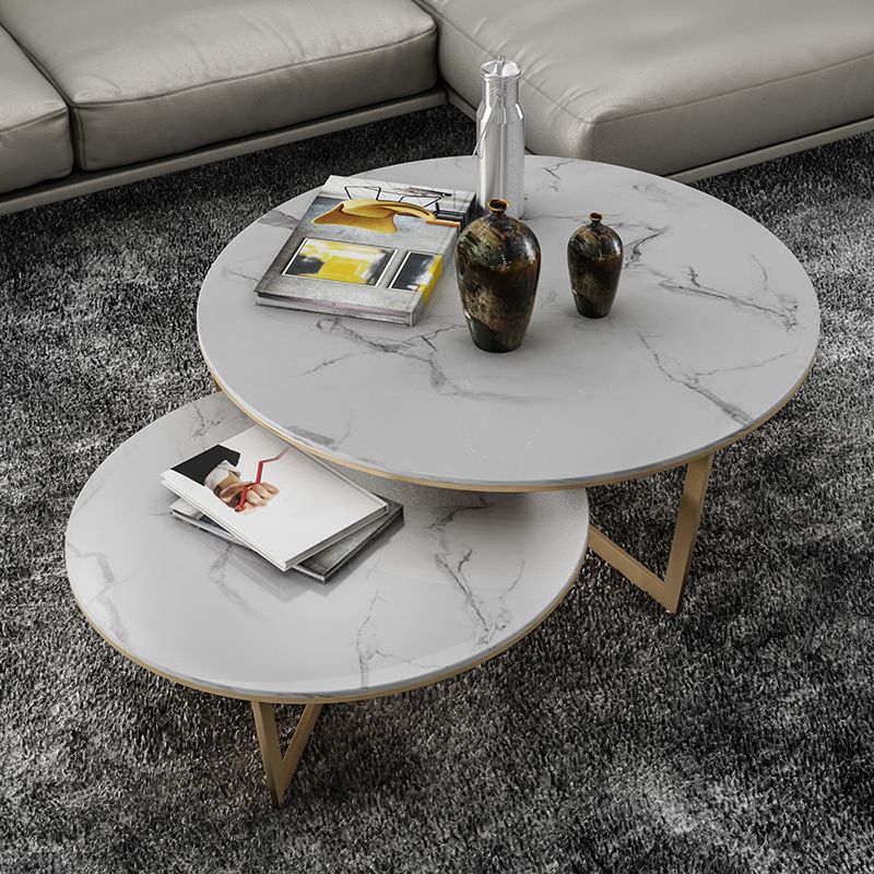 Contemporary Frame Coffee Table Round Slate Top Cocktail Table Clearhalo 'Coffee & Accent Tables' 'Coffee Tables' 'coffee_tables' 'furn' 'furn_coffee_tables' 'Furniture' 'Living Room Furniture' 1200x1200_6bc37c1c-52b9-4175-96fb-3a4976309fae