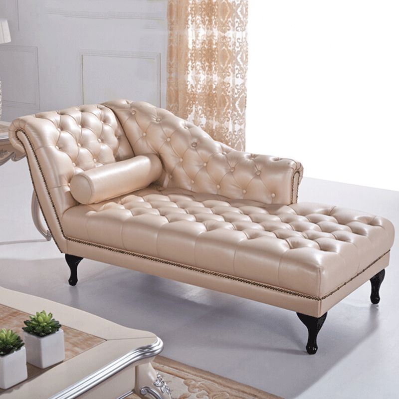 Sala de estar chaise brote brazo de cuero salón de chaise con tapicón mechoso
