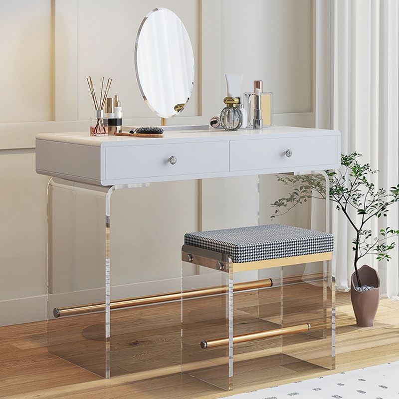 2 Drawers Clear Acrylic Makeup Table Contemporary 17.72" D Vanity Set with Stool & Mirror Clearhalo 'Bedroom Furniture' 'furn' 'furn_makeup_vanities' 'Furniture' 'Makeup Vanities' 'makeup_vanities' 1200x1200_6bc520be-b564-40b4-ba99-213b26808305
