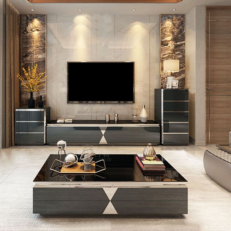 Glam Glass TV Stand Console 2 Lades Media Console TV Stand