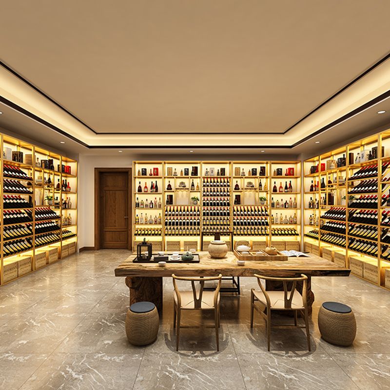 Metal Floor Wine Bottle & Glass Rack Glam Wine Rack with Shelf