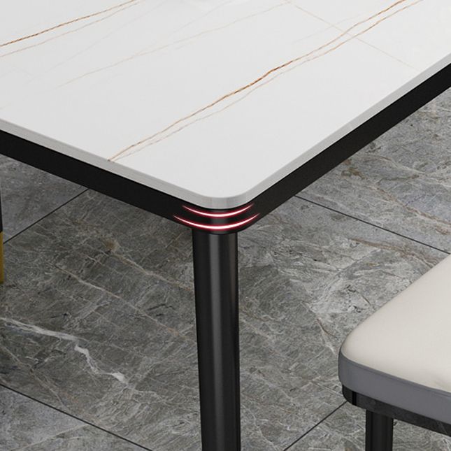 Mesa de comedor rectangular estilo Glam, mesa de comedor con tapa de piedra para comedor