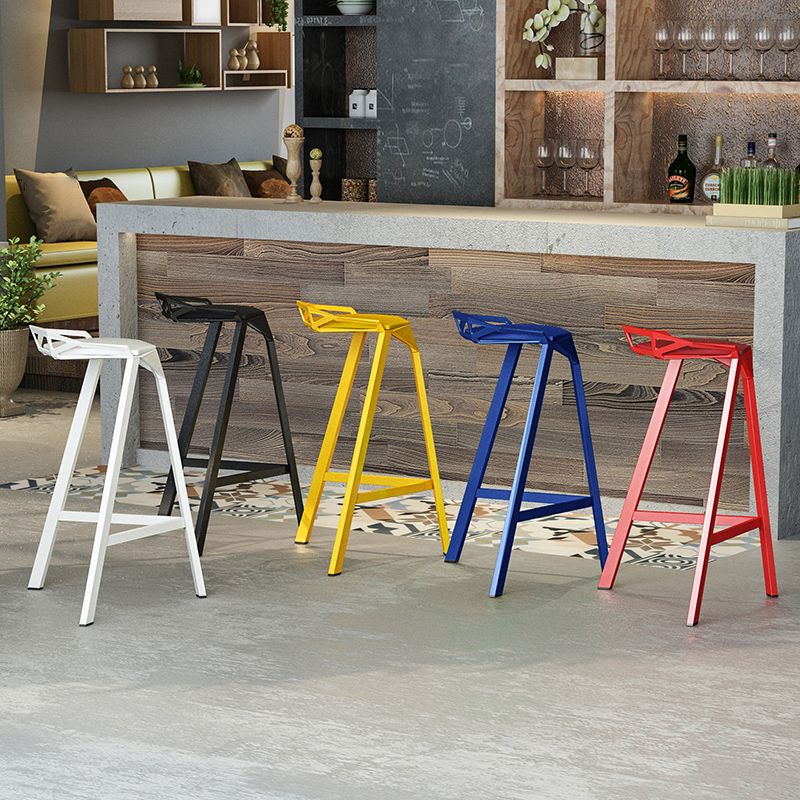 Modern Armless Backrest Counter Stool Iron Kitchen Bar Stool with Leather Cushion Clearhalo 'Bar Furniture' 'Bar Stools' 'bar_stools' 'furn' 'furn_bar_stools' 'Furniture' 'furniture_bar_stools' 'Kitchen & Dining Furniture' 1200x1200_6bd2227c-9e40-4263-b028-faa9913b484c