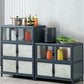 Sideboard in metallo blu con porte di vetro moderno server da pranzo con armadi