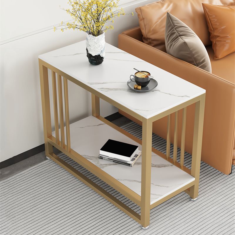Metal Frame End Table 2-Tier Stone Top Accent Side Table with Shelf Clearhalo 'Coffee & Accent Tables' 'End & Side Tables' 'end_side_tables' 'furn' 'furn_end_side_tables' 'Furniture' 'Living Room Furniture' 1200x1200_6bd5dba0-9066-4e36-8372-332df574cdde